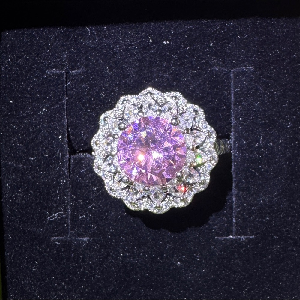 Sparkling Pink Halo Ring with Center Stone